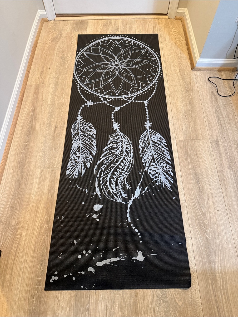 Black Yoga Mat with Dream Catcher Pattern